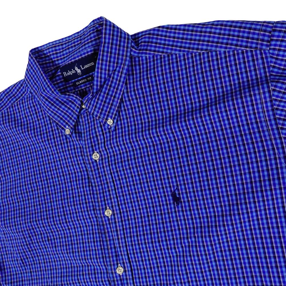 Ralph Lauren Vintage 90s Plaid Button Up Blue Classic Fit Shirt Men's XXL